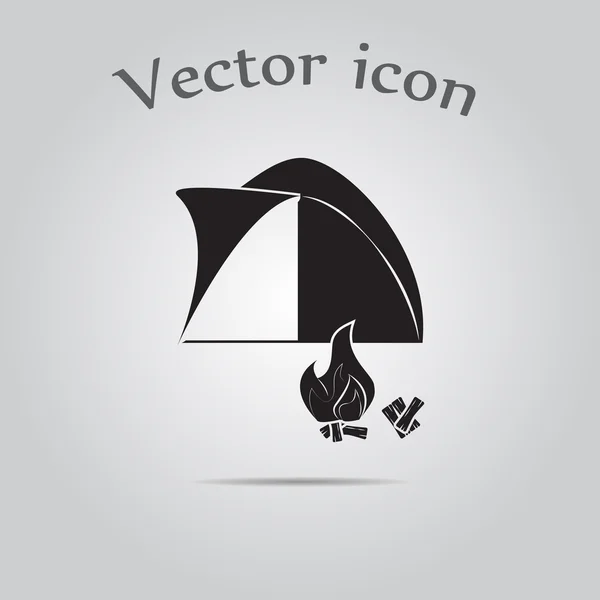 Zelt mit Lagerfeuer-Vektor-Symbol — Stockvektor