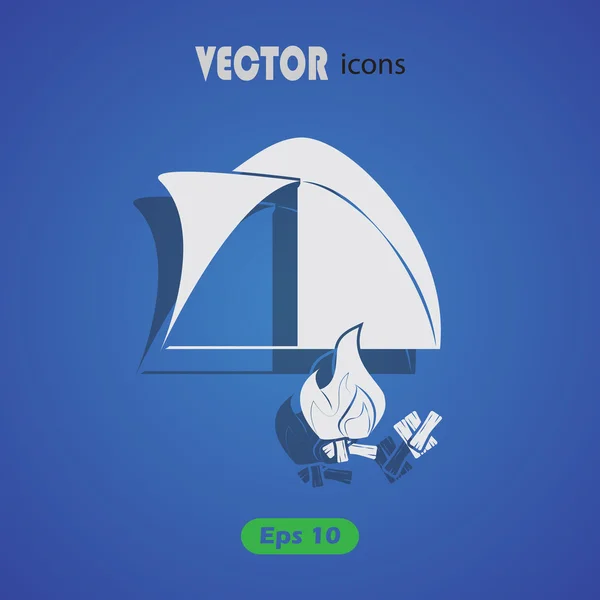 Tente avec icône vectorielle de feu de camp — Image vectorielle