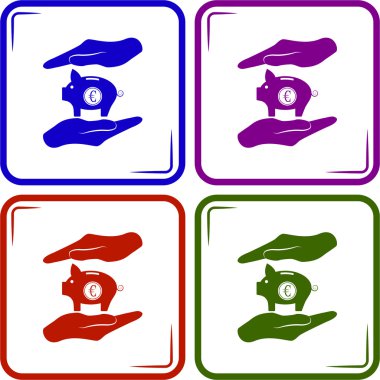 İki eli Euro kumbara korumak simge vektör