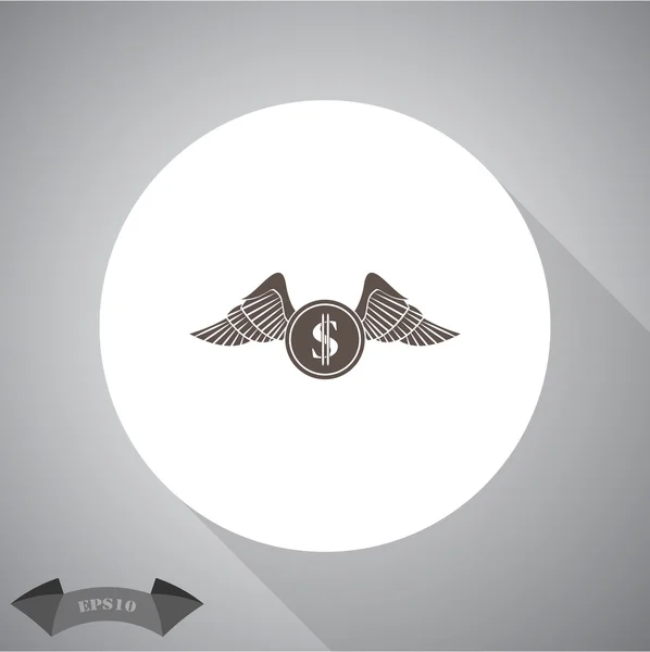 Dollaro della moneta con le ali vettore icona — Vettoriale Stock