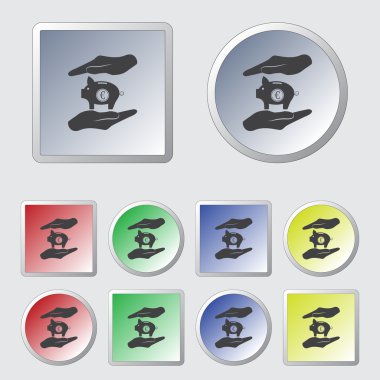 İki eli Euro kumbara korumak simge vektör