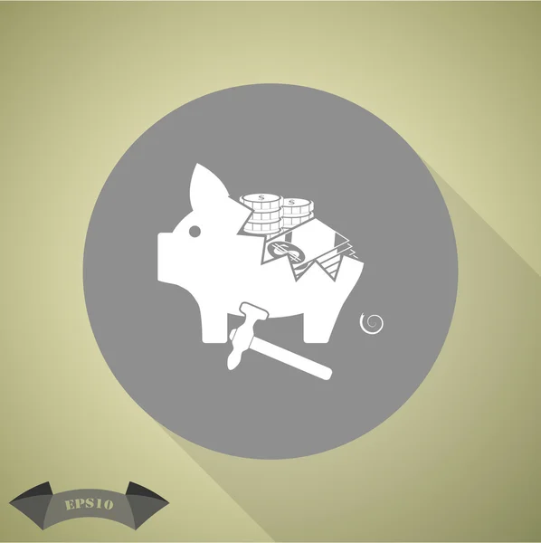 Kırık domuz kumbarası vektör simgesi. — Stok Vektör