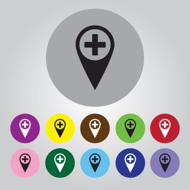 Harita göstergesi ile hastane simgesi