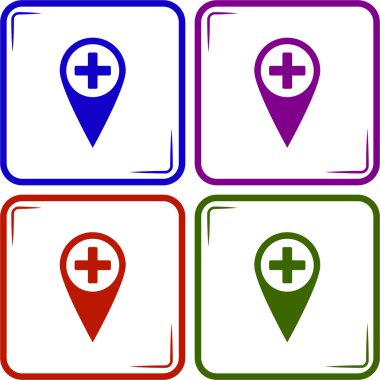 Harita göstergesi ile hastane simgesi