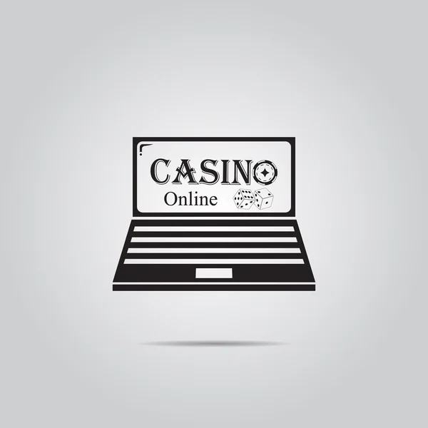 Casino en línea. dados en un monitor portátil. Diseño plano . — Archivo Imágenes Vectoriales