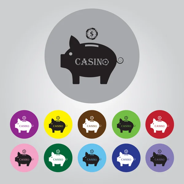 赌场储钱罐与芯片矢量图标 — 图库矢量图片