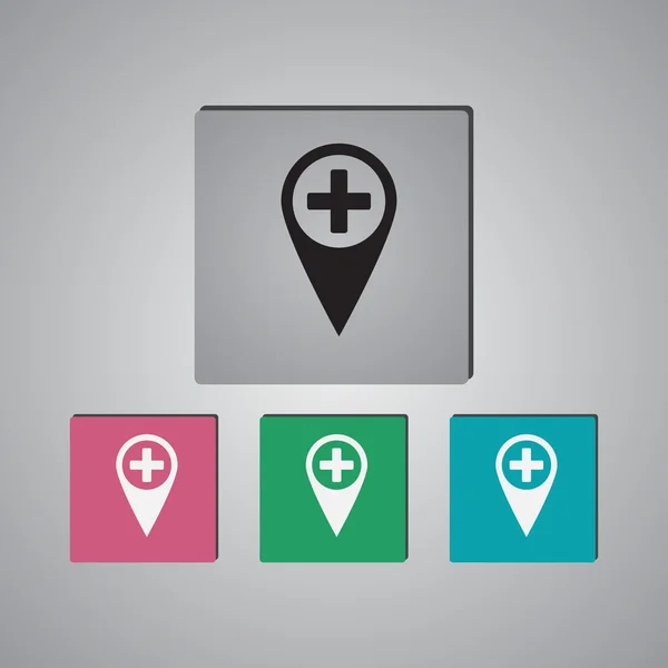 Mapa ukazatel s ikonou, nemocnice — Stockový vektor