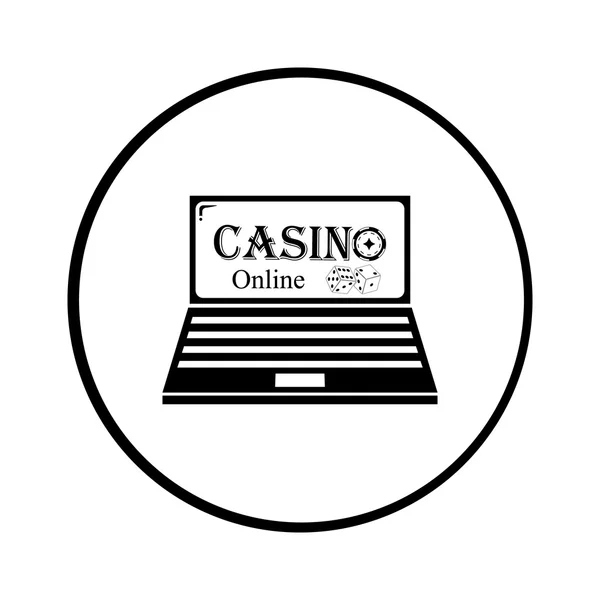 Online casino. kostky na monitoru notebooku. Plochý design. — Stockový vektor