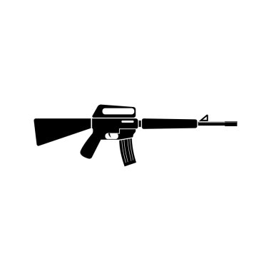 Otomatik makine M16 siyah vektör basit simgesi. İllüstrasyon izole beyaz arka plan üzerinde. Web ve mobil için düz stil.