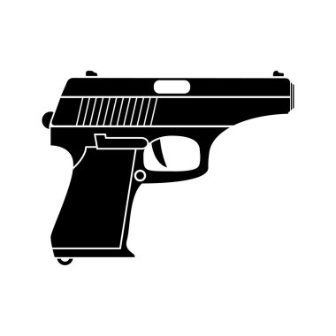 Klasik tabanca. Vektör basit siyah simgesi. Eski tabanca siluet. Web ve mobil için düz stil.