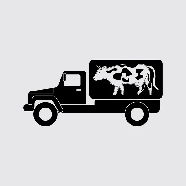Koe vracht auto vector silhouet. Eenvoudige pictogram — Stockvector