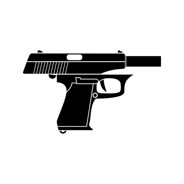 Classic dolled pistol. Vector simple black icon. Old handgun silhouette. Flat style for web and mobile. — Stock Vector