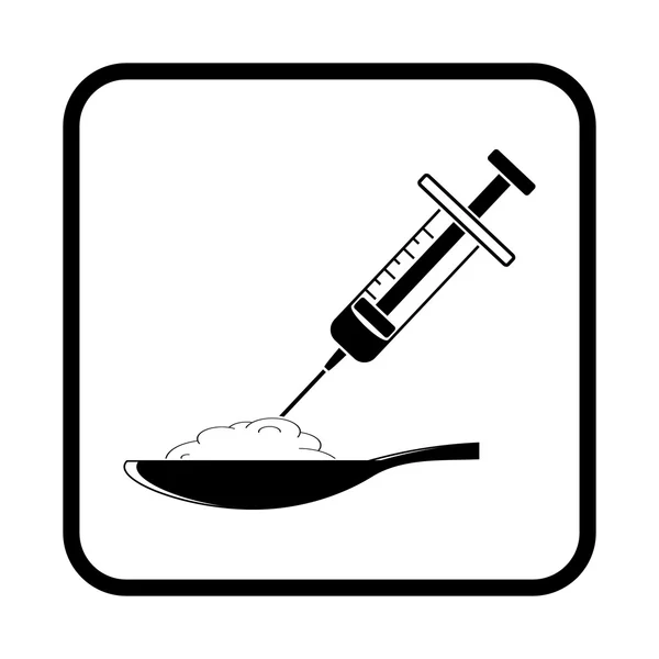 Lepel met drugs- en spuit vector-pictogram — Stockvector