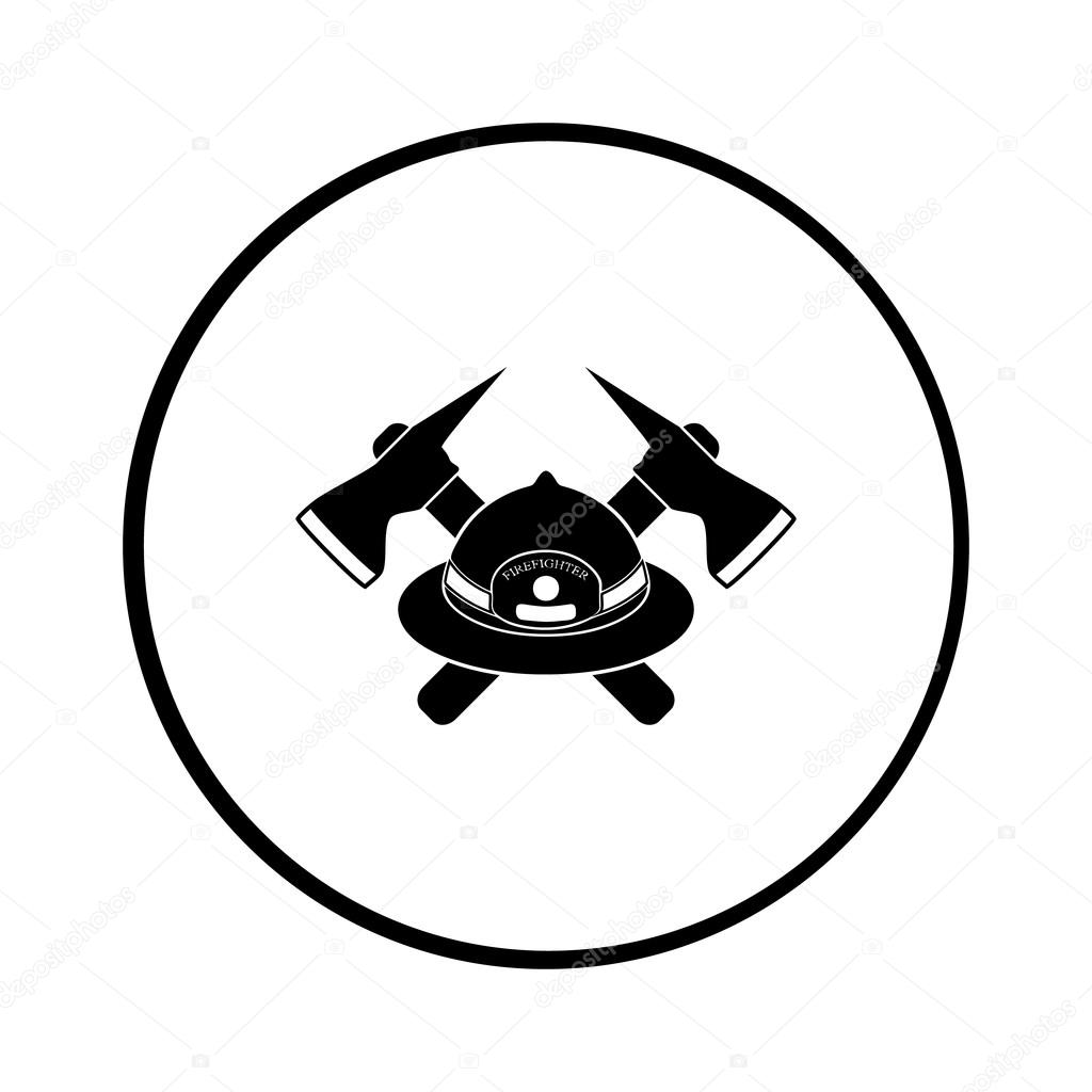 Fireman hat and crossed axes vector icon