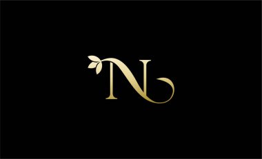 Luxury Logo Lotus or Tulip Flower With Letter N. Nature, Feminine and Beauty with Gold Colour Creative Template. Glamour, Modern and Minimalist Concept