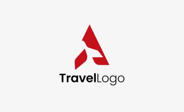 Seyahat Logosu Uçak simgesi ve Harf A, Seyahat acentesi illüstrasyonu modern ve minimalist konsept.