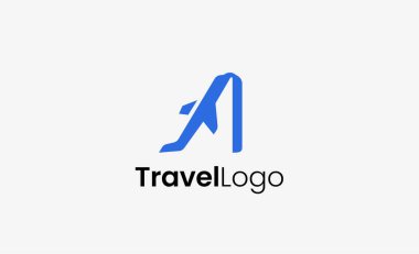 Seyahat Logosu Uçak simgesi ve Harf A, Seyahat acentesi illüstrasyonu modern ve minimalist konsept.