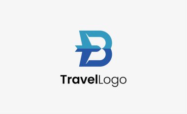 Seyahat Logosu Uçak simgesi ve Harf B, Seyahat acentesi illüstrasyonu modern ve minimalist kavram.