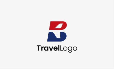Seyahat Logosu Uçak simgesi ve Harf B, Seyahat acentesi illüstrasyonu modern ve minimalist kavram.