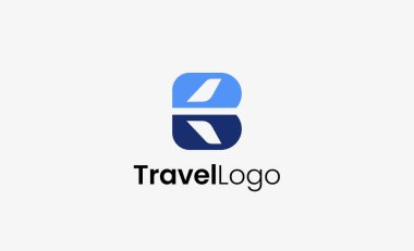Seyahat Logosu Uçak simgesi ve Harf B, Seyahat acentesi illüstrasyonu modern ve minimalist kavram.