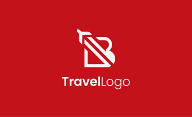 Seyahat Logosu Uçak simgesi ve Harf B, Seyahat acentesi illüstrasyonu modern ve minimalist kavram.