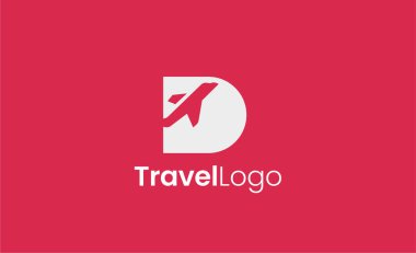 Seyahat Logosu Uçak simgesi ve D harfi, Seyahat acentesi illüstrasyonu modern ve minimalist kavram.