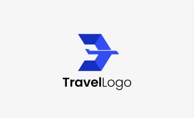 Seyahat Logosu Uçak simgesi ve D harfi, Seyahat acentesi illüstrasyonu modern ve minimalist kavram.
