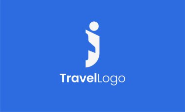 Seyahat Logosu Uçak simgesi ve Harf J, Seyahat acentesi illüstrasyonu modern ve minimalist kavram.