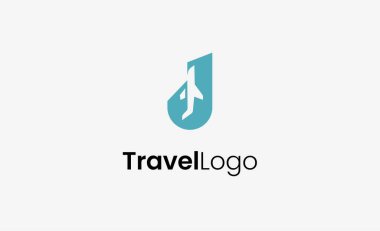 Seyahat Logosu Uçak simgesi ve Harf J, Seyahat acentesi illüstrasyonu modern ve minimalist kavram.