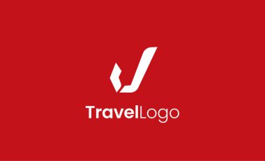 Seyahat Logosu Uçak simgesi ve Harf J, Seyahat acentesi illüstrasyonu modern ve minimalist kavram.