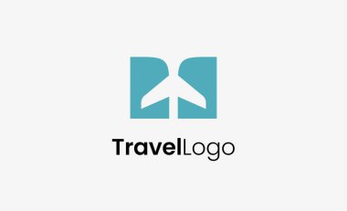 Seyahat Logosu Uçak ikonu ve Harf M, Seyahat acentesi illüstrasyonu modern ve minimalist konsept.