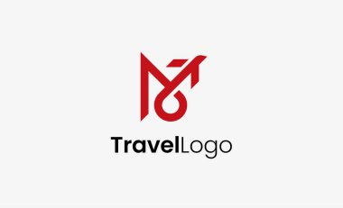 Seyahat Logosu Uçak ikonu ve Harf M, Seyahat acentesi illüstrasyonu modern ve minimalist konsept.
