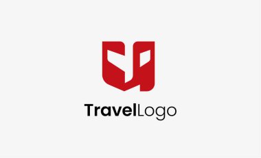 Seyahat Logosu Uçak ikonu ve Harf U, Seyahat acentesi illüstrasyonu modern ve minimalist kavram.