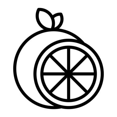 Siyah çizgi ikonu portakal dilimi meyvesi. Ana hatlarıyla siyah ikon sağlıklı meyve ve sebze.