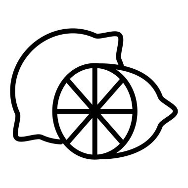 Siyah çizgi ikonu limon meyvesi. Ana hatlarıyla siyah ikon sağlıklı meyve ve sebze.