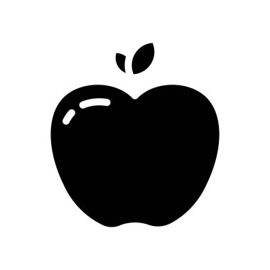 Siyah glyph ikon elma meyvesi. Katı siyah ikon sağlıklı meyve ve sebze.