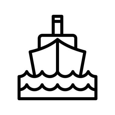 Siyah çizgi ikon gemisi denizde. Minimalist özet simgesi izole edilmiş arkaplan.