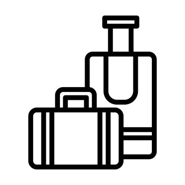 Siyah çizgili bavullar seyahat ediyor. Minimalist özet simgesi izole edilmiş arkaplan.