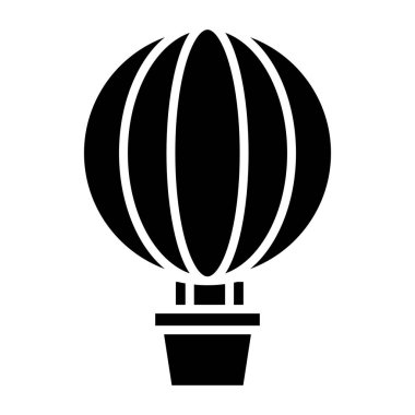 Siyah sert ikon sıcak hava balonu. Minimalist kabartma simgesi izole arkaplan.