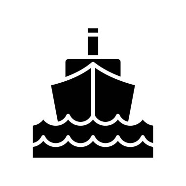 Denizde siyah katı bir ikon gemisi. Minimalist kabartma simgesi izole arkaplan.