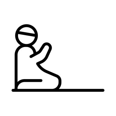 Siyah çizgi ikonu müslüman duası. Minimalist İslami ramazan ana hatları simgesi izole edilmiş arkaplan.