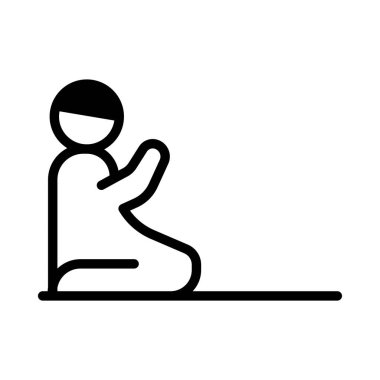 Siyah ikon müslüman duası. Minimalist İslami ramazan siluet simgesi izole arkaplan.