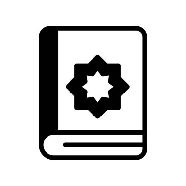 Siyah ikon Kuran. Minimalist İslami ramazan siluet simgesi izole arkaplan.