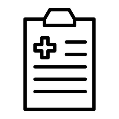 Siyah çizgi simgesi tıbbi belge. Minimalist ana hatlı ikon tıbbi sağlık geçmişi izole edilmiş.