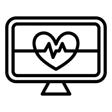 Siyah çizgi simgesi kalp atışlarını izliyor. Minimalist ana hatlı ikon tıbbi sağlık geçmişi izole edilmiş.