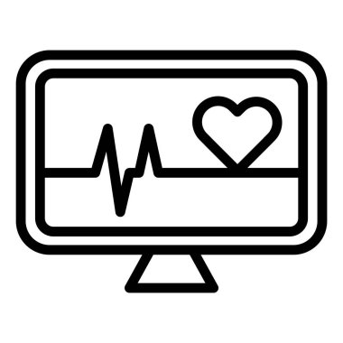 Siyah çizgi simgesi kalp atışı monitörü. Minimalist ana hatlı ikon tıbbi sağlık geçmişi izole edilmiş.