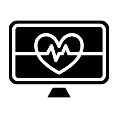Siyah katı simge kalp atışlarını izliyor. Minimalist siluet simgesi tıbbi sağlık geçmişi izole edildi.
