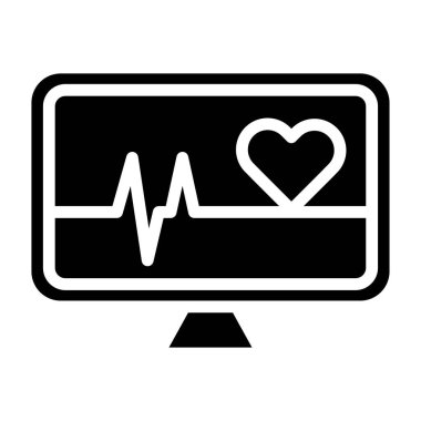 Siyah katı simge kalp atışı monitörü. Minimalist siluet simgesi tıbbi sağlık geçmişi izole edildi.