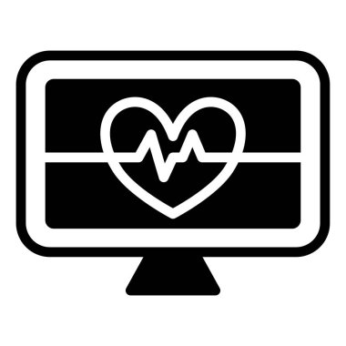 Siyah simge kalp atışlarını izliyor. Minimalist katı çizgi ikonu tıbbi sağlık geçmişi izole edilmiş.