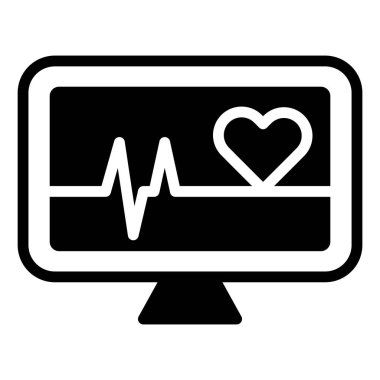 Siyah ikon kalp atışı monitörü. Minimalist katı çizgi ikonu tıbbi sağlık geçmişi izole edilmiş.